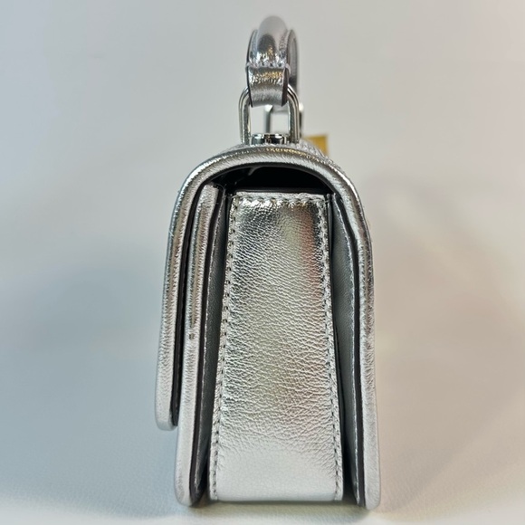 NWT Women’s Michael Kors Delancey Silver Sequined Leather Hand/Shoulder Bag - Picture 6 of 12